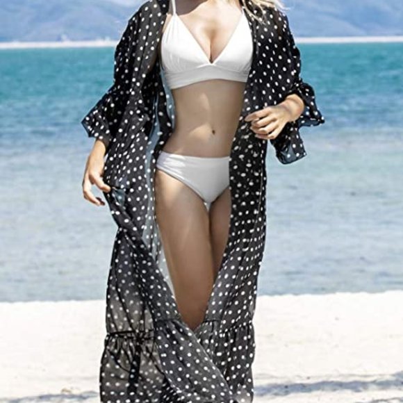 Womens Long Chiffon Beach Blouses Cardigan Kimono - Picture 9 of 10